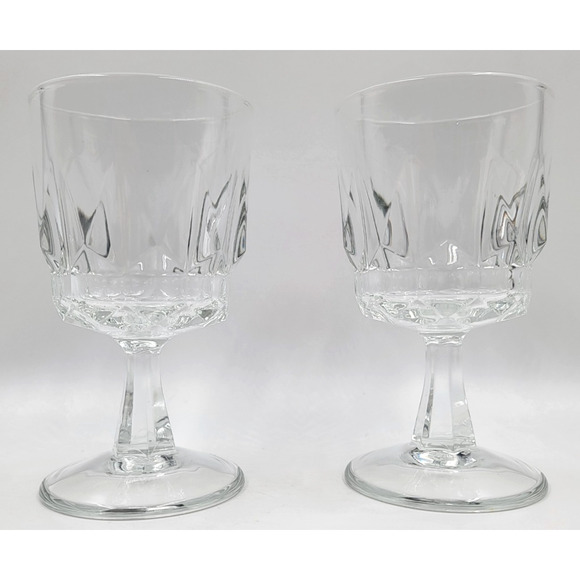 Arcoroc France Crystal Cut Water Goblets Set of 2 Clear Glass 6" Vintage Elegant - Picture 9 of 12